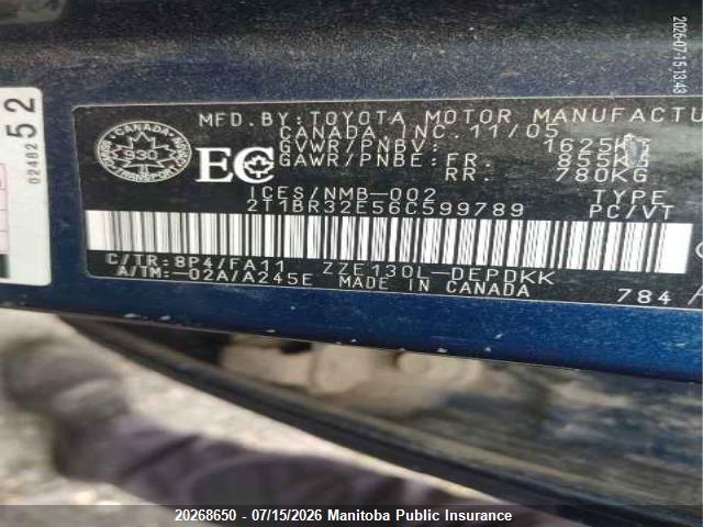 Aukcja sprzedaży 2006 Toyota Corolla Ce, vin: 2T1BR32E56C599789, numer aukcji: 20268650