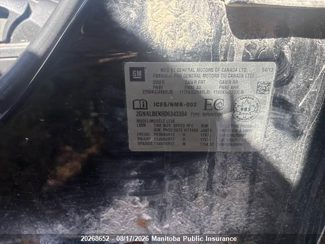 Aukcja sprzedaży 2013 Chevrolet Equinox Ls, vin: 2GNALBEK6D6343384, numer aukcji: 20268652