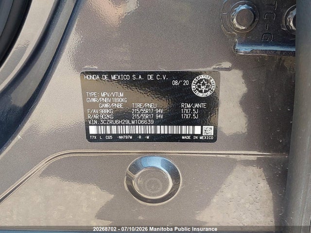 2020 Honda Hr-v Sport მანქანა იყიდება აუქციონზე, vin: 3CZRU6H29LM106639, აუქციონის ნომერი: 20268702