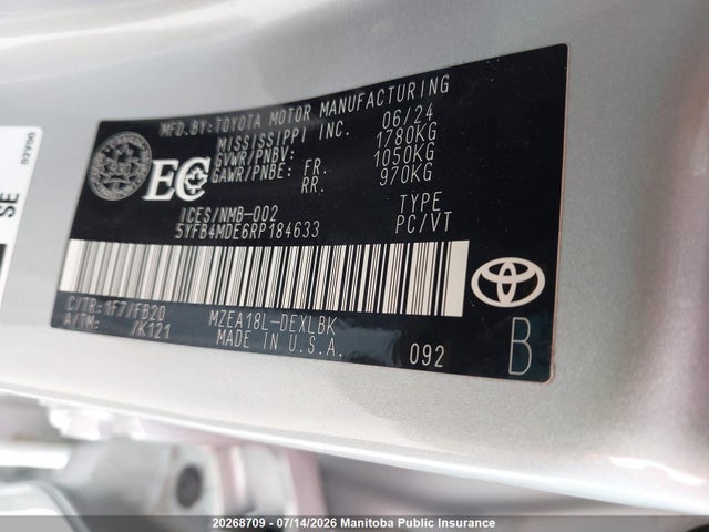 5YFB4MDE6RP184633 Toyota COROLLA LE