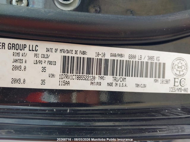 2011 Dodge Ram 1500 Sport Crew Cab მანქანა იყიდება აუქციონზე, vin: 1D7RV1CT8BS522120, აუქციონის ნომერი: 20268716