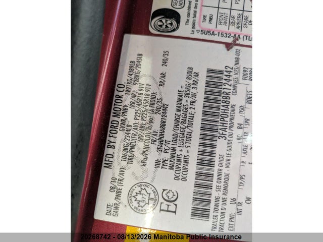 Продаж на аукціоні авто 2011 Ford Fusion Se, vin: 3FAHP0HA8BR124442, номер лоту: 20268742
