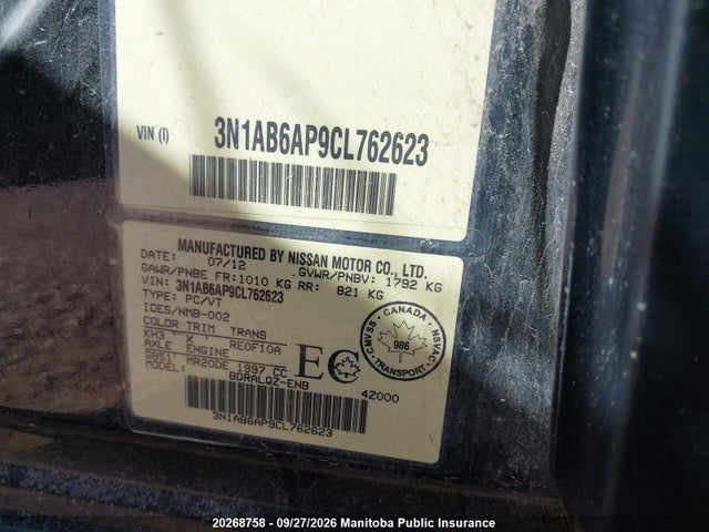 Продажа на аукционе авто 2012 Nissan Sentra 2.0, vin: 3N1AB6AP9CL762623, номер лота: 20268758