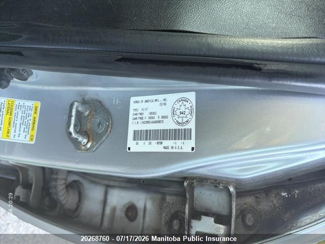 20268760 :رقم المزاد ، 1HGCM56146A808872 vin ، 2006 Honda Accord Dx-g مزاد بيع