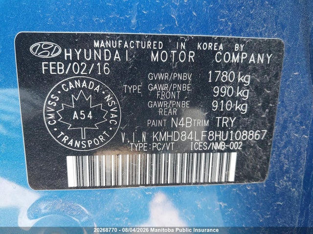 Aukcja sprzedaży 2017 Hyundai Elantra Gls, vin: KMHD84LF8HU108867, numer aukcji: 20268770