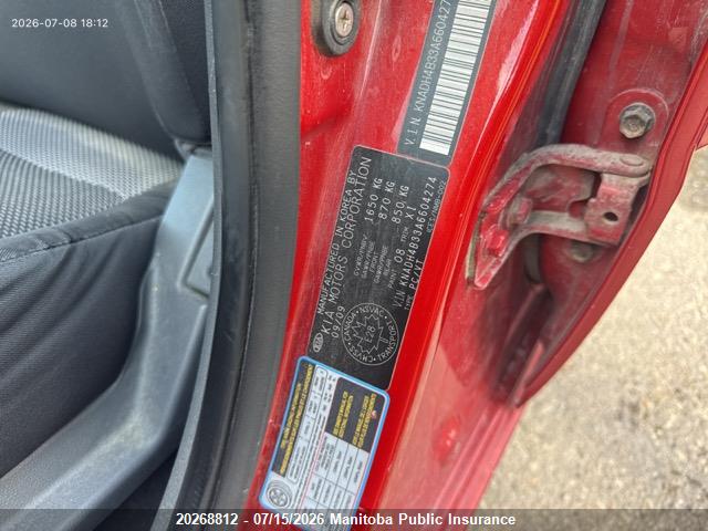 20268812 :رقم المزاد ، KNADH4B33A6604274 vin ، 2010 Kia Rio Ex مزاد بيع