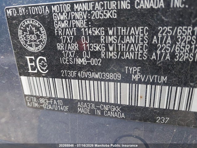 Продаж на аукціоні авто 2010 Toyota Rav4 Limited, vin: 2T3DF4DV9AW039809, номер лоту: 20268846