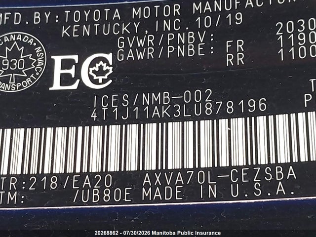 4T1J11AK3LU878196 Toyota CAMRY SE