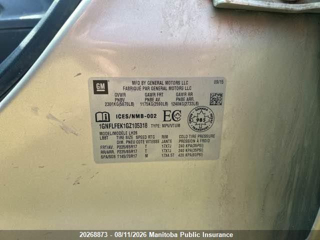 Chevrolet EQUINOX LT 2016 1GNFLFEK1GZ105318 Image 9