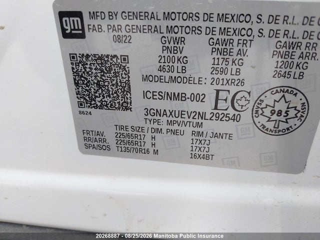 Chevrolet EQUINOX LT 2022 3GNAXUEV2NL292540 Image 8