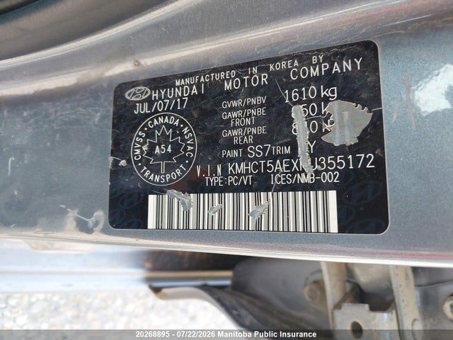 20268895 :رقم المزاد ، KMHCT5AEXHU355172 vin ، 2017 Hyundai Accent Se مزاد بيع