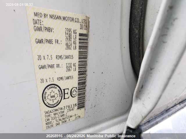 5N1AZ2MH7FN276138 Nissan Murano Platinum