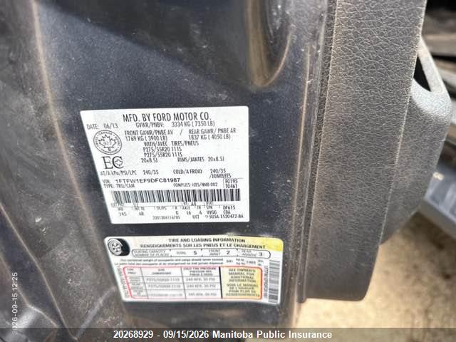 20268929 :رقم المزاد ، 1FTFW1EF9DFC81987 vin ، 2013 Ford F150 Fx4 Supercrew مزاد بيع