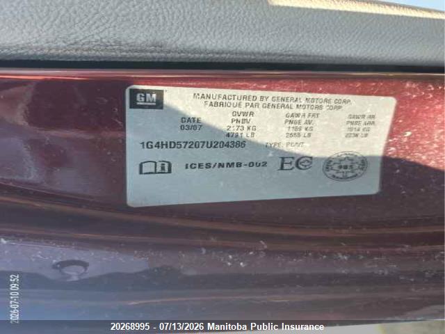 20268995 :رقم المزاد ، 1G4HD57207U204386 vin ، 2007 Buick Lucerne Cxl V6 مزاد بيع