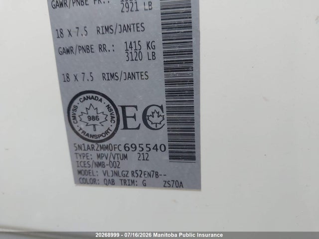 Nissan Pathfinder Sl 2015 5N1AR2MM0FC695540 Image 9