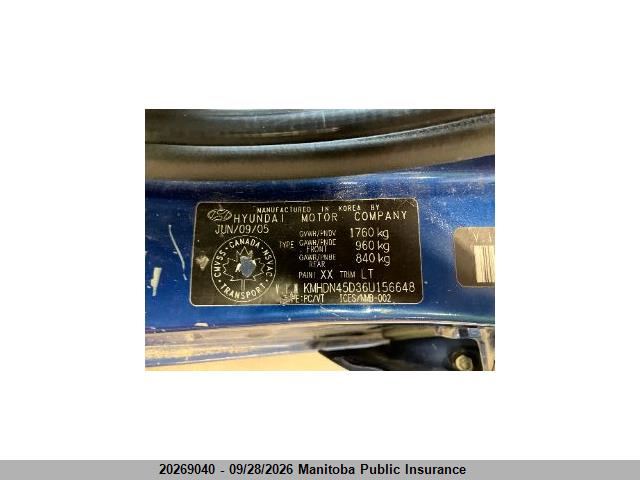Продаж на аукціоні авто 2006 Hyundai Elantra, vin: KMHDN45D36U156648, номер лоту: 20269040