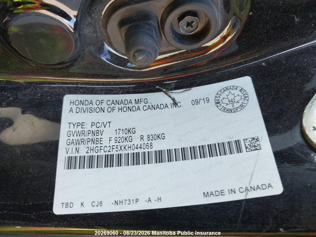Honda Civic Lx 2019 2HGFC2F5XKH044068 Image 9