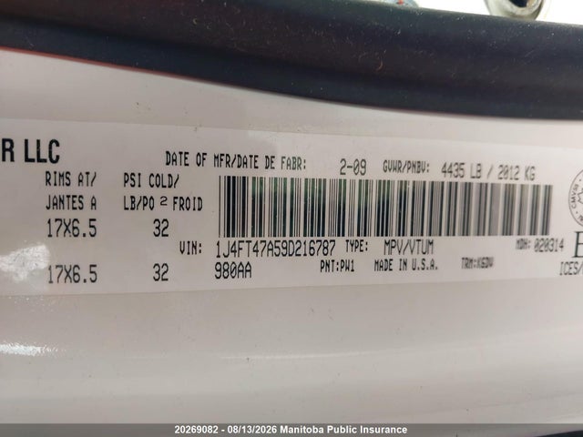 Продажа на аукционе авто 2009 Jeep Compass North, vin: 1J4FT47A59D216787, номер лота: 20269082