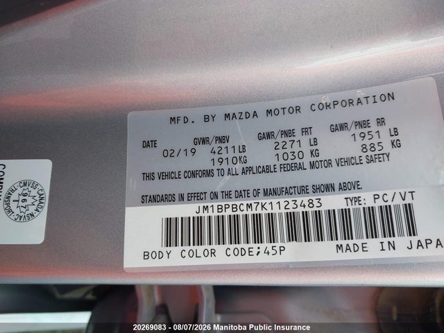 2019 Mazda Mazda3 Gs I-activ მანქანა იყიდება აუქციონზე, vin: JM1BPBCM7K1123483, აუქციონის ნომერი: 20269083