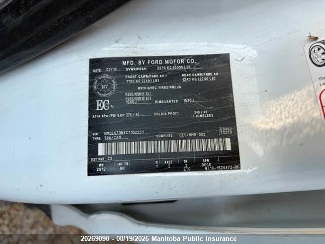 Aukcja sprzedaży 2012 Ford Transit Connect Xl Cargo Van, vin: NM0LS7DNXCT102251, numer aukcji: 20269090