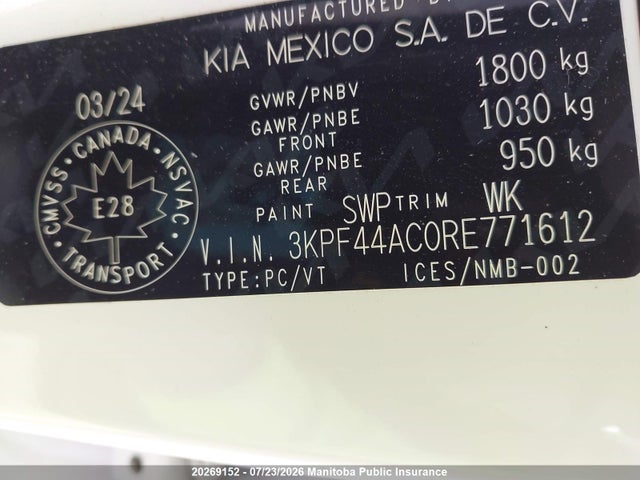 20269152 :رقم المزاد ، 3KPF44AC0RE771612 vin ، 2024 Kia Forte Gt Limited مزاد بيع
