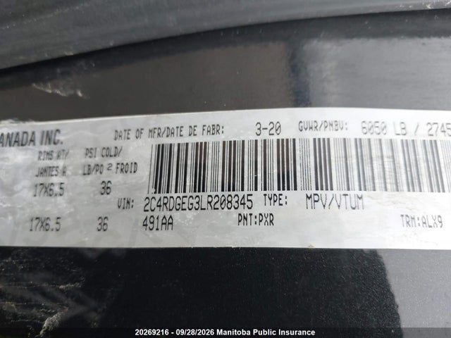 Продажа на аукционе авто 2020 Dodge Grand Caravan Gt, vin: 2C4RDGEG3LR208345, номер лота: 20269216