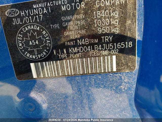 20269238 :رقم المزاد ، KMHD04LB4JU516518 vin ، 2018 Hyundai Elantra Sport مزاد بيع