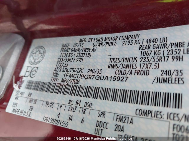 Ford ESCAPE SE 2016 1FMCU9G97GUA15927 Image 9