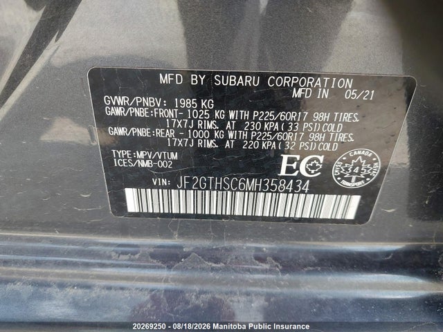 Продаж на аукціоні авто 2021 Subaru Crosstrek Outdoor, vin: JF2GTHSC6MH358434, номер лоту: 20269250
