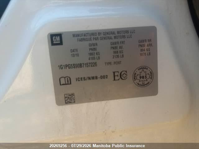 Aukcja sprzedaży 2011 Chevrolet Cruze Lt Turbo, vin: 1G1PG5S90B7157226, numer aukcji: 20269256