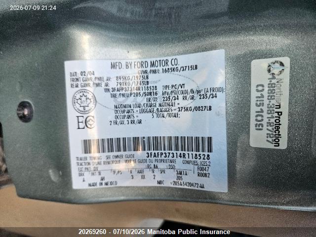 Aukcja sprzedaży 2004 Ford Focus Zx5, vin: 3FAFP37314R118528, numer aukcji: 20269260