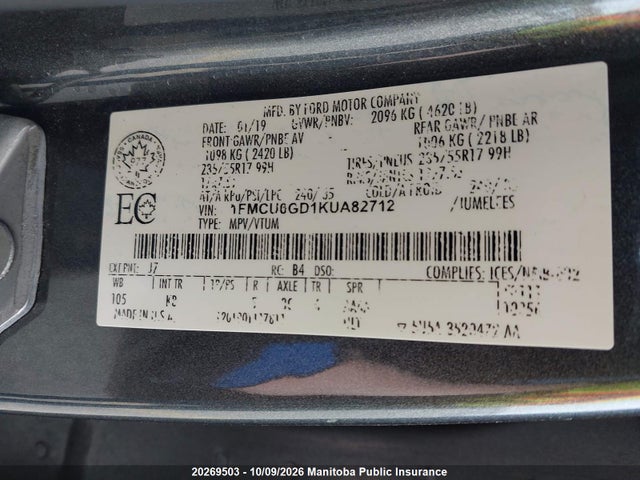 Ford ESCAPE SE 2019 1FMCU0GD1KUA82712 Image 9