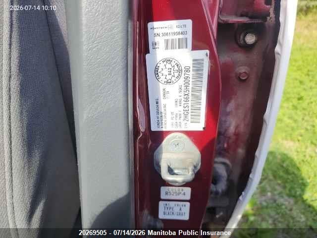 20269505 :رقم المزاد ، 2HGES166X5H009780 vin ، 2005 Honda Civic Lx مزاد بيع