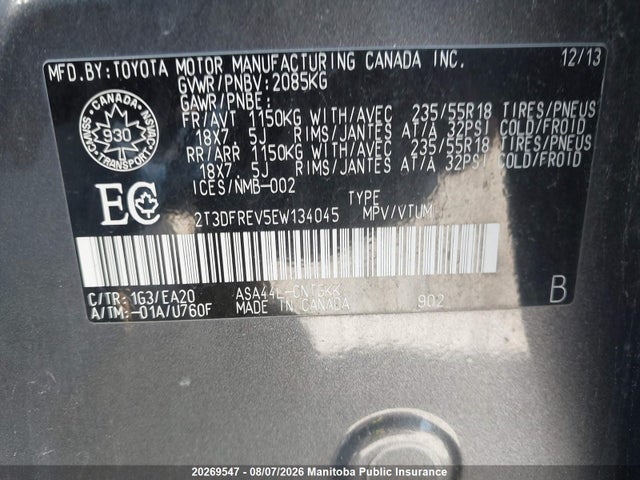 Toyota Rav4 Limited 2014 2T3DFREV5EW134045 Image 9