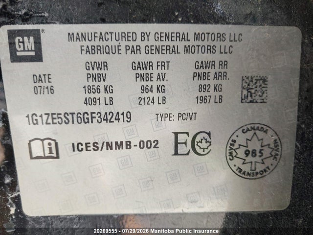 1G1ZE5ST6GF342419 Chevrolet MALIBU LT