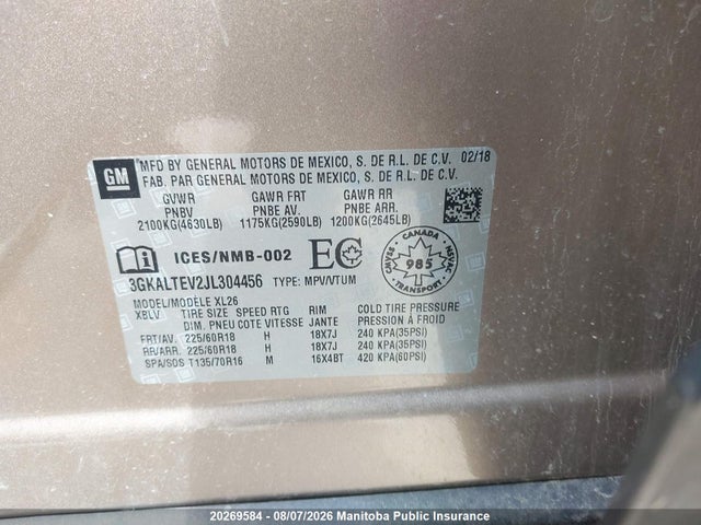 Aukcja sprzedaży 2018 Gmc Terrain Sle, vin: 3GKALTEV2JL304456, numer aukcji: 20269584