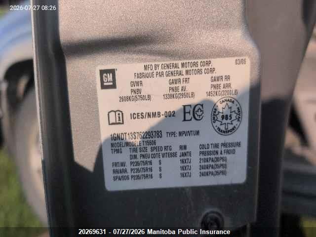 Aukcja sprzedaży 2006 Chevrolet Trailblazer Ls, vin: 1GNDT13S762293783, numer aukcji: 20269631