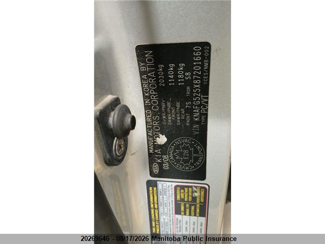 Продаж на аукціоні авто 2008 Kia Rondo Ex, vin: KNAFG525X87201660, номер лоту: 20269646
