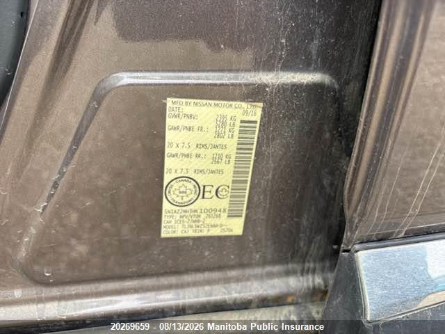 5N1AZ2MH3HN100948 Nissan Murano Platinum