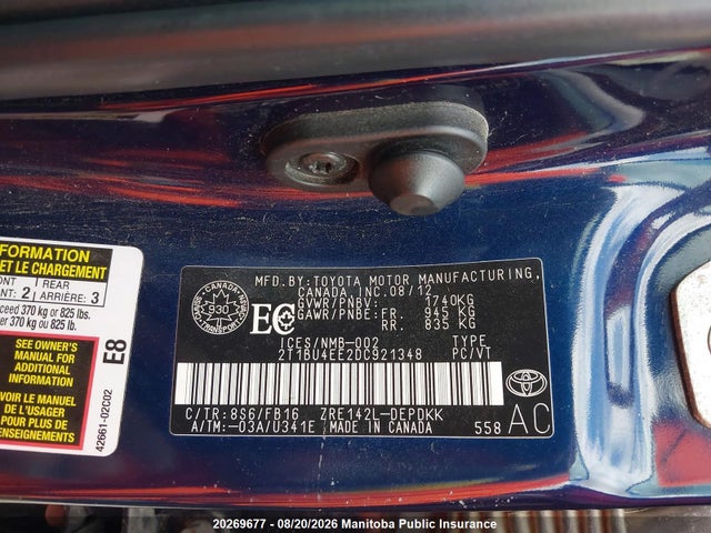 20269677 :رقم المزاد ، 2T1BU4EE2DC921348 vin ، 2013 Toyota Corolla Ce مزاد بيع