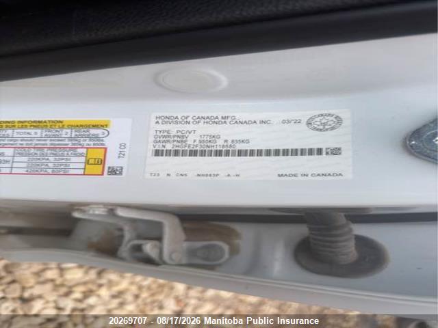 Honda CIVIC EX 2022 2HGFE2F30NH118580 Image 9