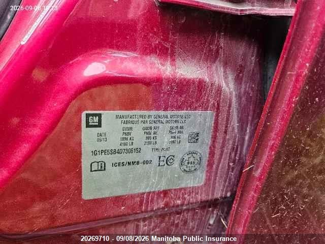 Aukcja sprzedaży 2013 Chevrolet Cruze Lt Turbo, vin: 1G1PE5SB4D7306152, numer aukcji: 20269710