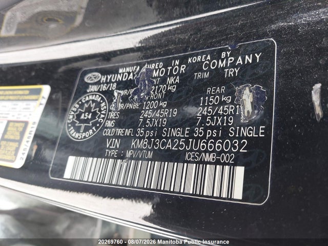 Продаж на аукціоні авто 2018 Hyundai Tucson 1.6t, vin: KM8J3CA25JU666032, номер лоту: 20269760