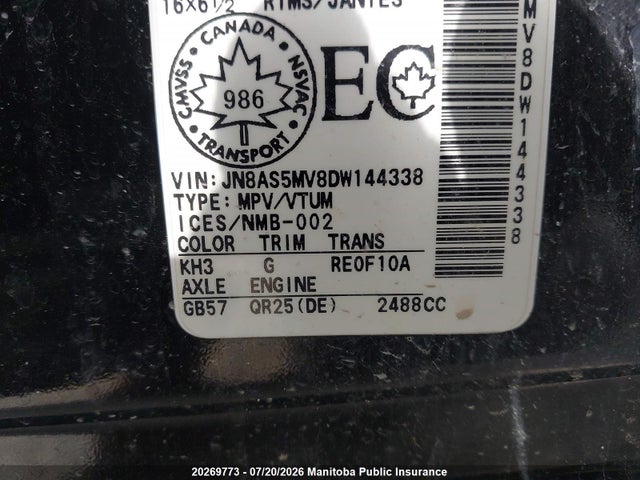 2013 Nissan Rogue S მანქანა იყიდება აუქციონზე, vin: JN8AS5MV8DW144338, აუქციონის ნომერი: 20269773