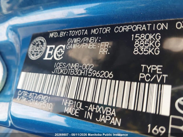 Aukcja sprzedaży 2017 Toyota Prius C, vin: JTDKDTB30H1596206, numer aukcji: 20269807