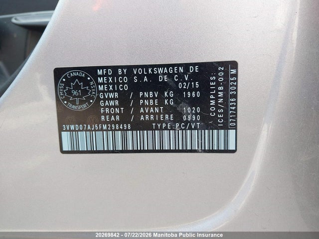 Aukcja sprzedaży 2015 Volkswagen Jetta 1.8 Tsi, vin: 3VWD07AJ5FM298498, numer aukcji: 20269842