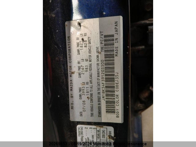 Продаж на аукціоні авто 2009 Mazda 3 Mazda Sport Gx, vin: JM1BK34F391203300, номер лоту: 20269853
