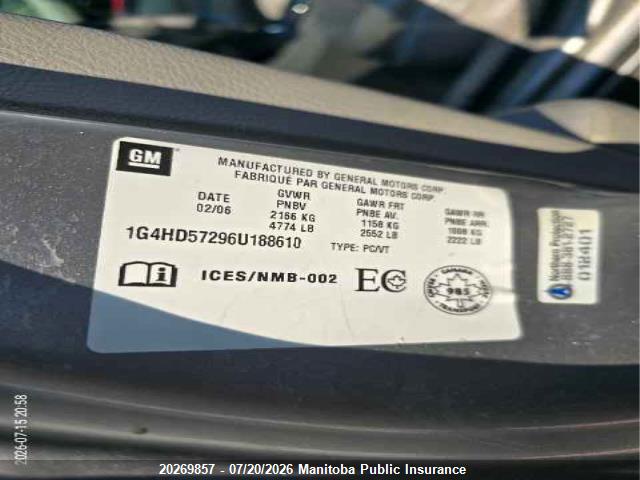 Aukcja sprzedaży 2006 Buick Lucerne Cxl V6, vin: 1G4HD57296U188610, numer aukcji: 20269857