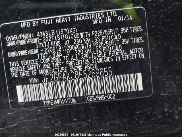 JF2GPAKC8E8269655 Subaru Crosstrek Xv Limited