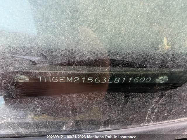 Продаж на аукціоні авто 2003 Honda Civic Lx, vin: 1HGEM21563L811600, номер лоту: 20269912